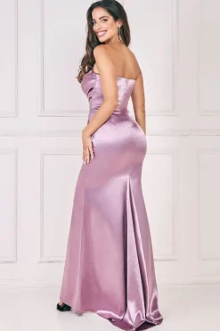Satin Bandeau Maxi Dress - Blush by Goddiva