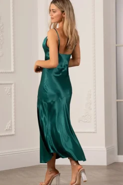 Satin Cami Midi Dress With Split Front by Urban Touch