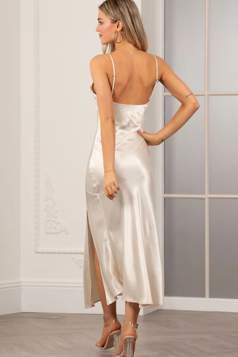 Satin Cami Midi Dress With Split Front by Urban Touch