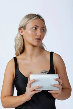 Satin Clutch Bag With Rose Jewel In Ivory by SVNX