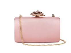 Satin Clutch Bag With Rose Jewel In Pink by SVNX