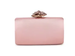 Satin Clutch Bag With Rose Jewel In Pink by SVNX