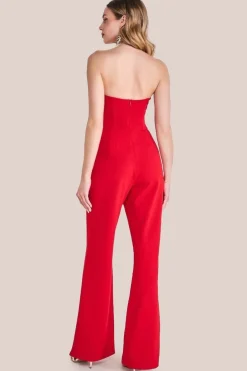 Satin Collar Scuba Jumpsuit - Red by Goddiva