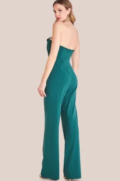 Satin Collar Scuba Jumpsuit - Emerald Green by Goddiva