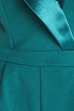 Satin Collar Scuba Jumpsuit - Emerald Green by Goddiva