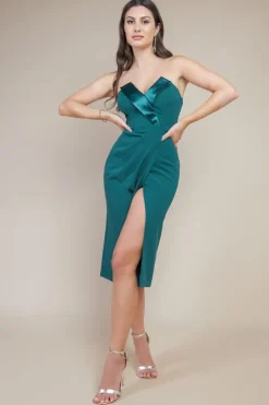 Satin Collar Scuba Midi Dress - Emerald Green by Goddiva