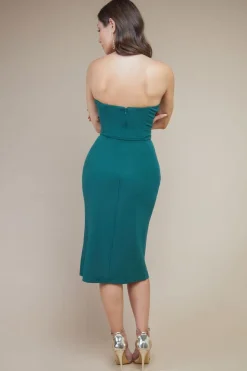 Satin Collar Scuba Midi Dress - Emerald Green by Goddiva