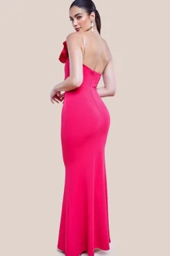 Satin Corsage Scuba Crepe Maxi Dress - Magenta by Goddiva