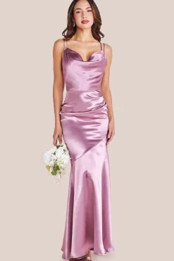 Satin Cowl Neck With Strappy Back Maxi - Pink by Goddiva