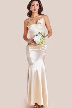 Satin Cowl Neck With Strappy Back Maxi - Champagne by Goddiva