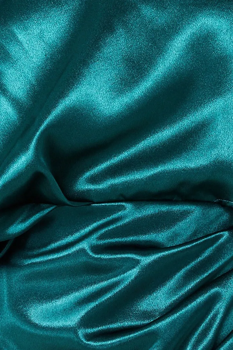 Satin Drape Shoulder Wrap Maxi Dress - Emerald Green by Goddiva