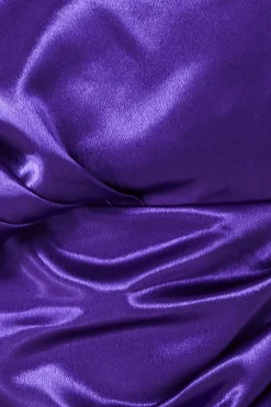 Satin Drape Shoulder Wrap Maxi Dress - Purple by Goddiva