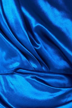 Satin Drape Shoulder Wrap Maxi Dress - Royal Blue by Goddiva