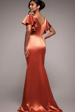 Satin Flutter Sleeve Mermaid Maxi - Burntorange by Goddiva