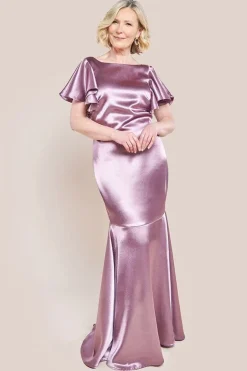 Satin Flutter Sleeve Mermaid Maxi Dress - Rose Pink by Goddiva