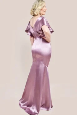 Satin Flutter Sleeve Mermaid Maxi Dress - Rose Pink by Goddiva