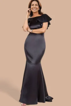 Satin Flutter Sleeve Mermaid Maxi - Black by Goddiva