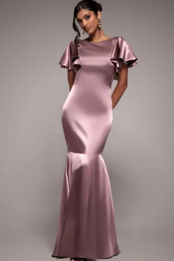 Satin Flutter Sleeve Mermaid - Rosepink by Goddiva
