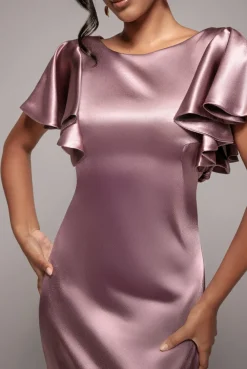Satin Flutter Sleeve Mermaid - Rosepink by Goddiva