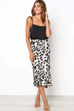 Satin Leopard Print Midi Slip Skirt by Urban Touch