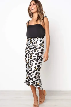 Satin Leopard Print Midi Slip Skirt by Urban Touch