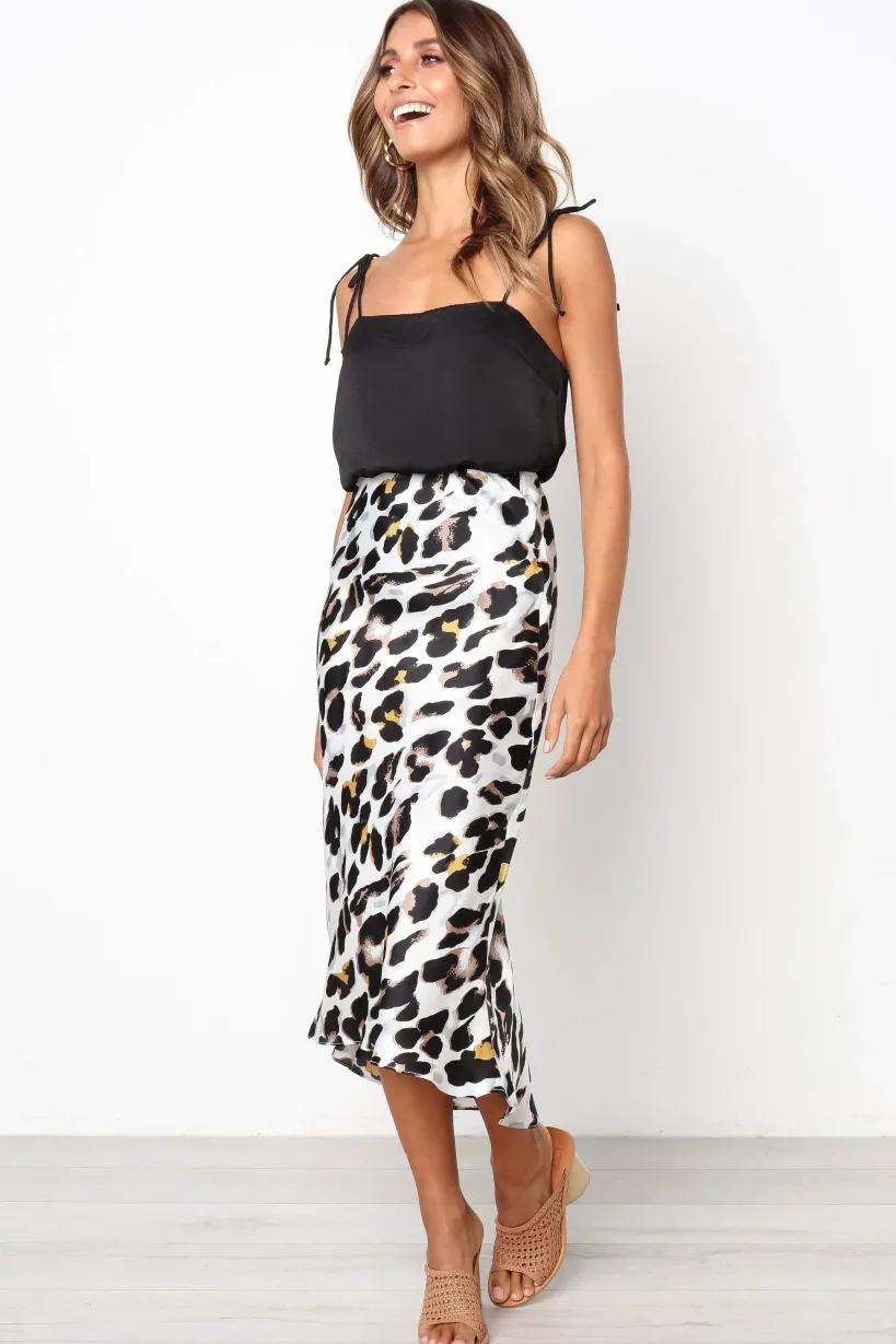 Satin Leopard Print Midi Slip Skirt by Urban Touch