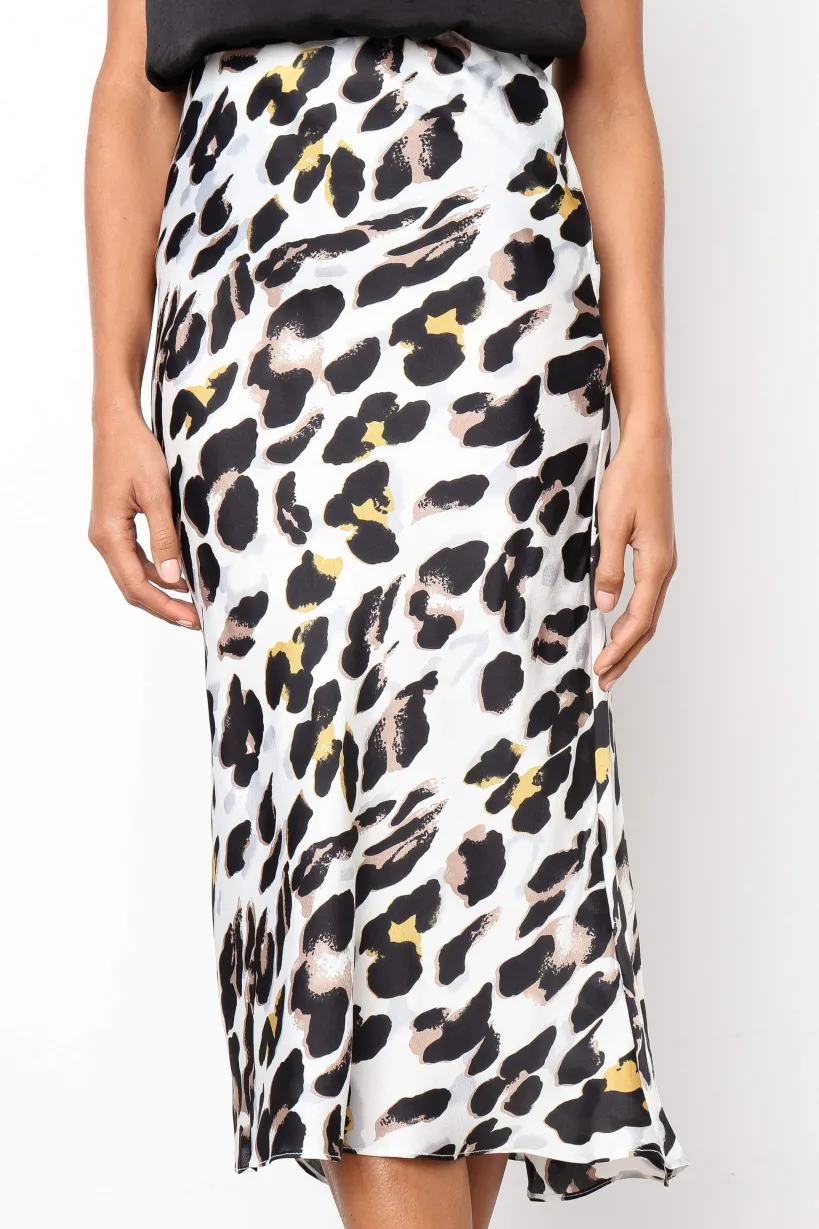 Satin Leopard Print Midi Slip Skirt by Urban Touch