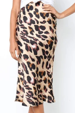 Satin Leopard Print Midi Slip Skirt by Urban Touch