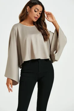 Satin Loose Fit Crop Top In Mink by FS Collection
