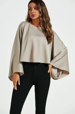 Satin Loose Fit Crop Top In Mink by FS Collection