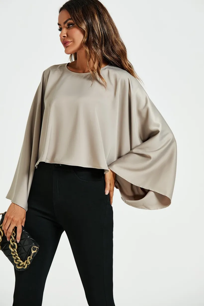 Satin Loose Fit Crop Top In Mink by FS Collection