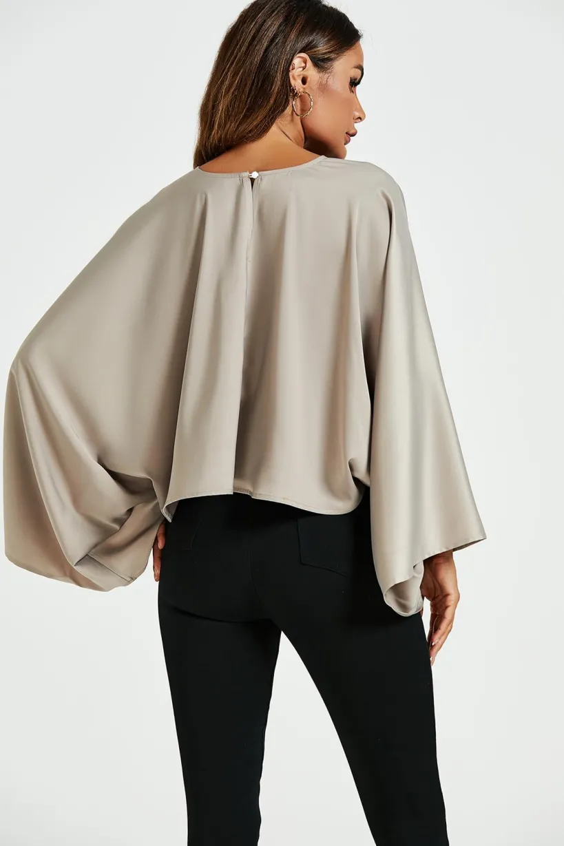 Satin Loose Fit Crop Top In Mink by FS Collection