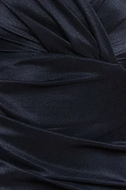 Satin Off The Shoulder Maxi Dress - Black by Goddiva