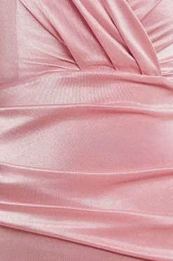Satin Off The Shoulder Maxi Dress - Pink by Goddiva