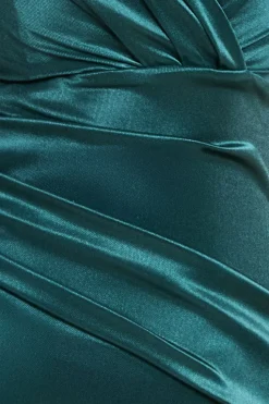 Satin Off The Shoulder Maxi Dress - Emerald Green by Goddiva