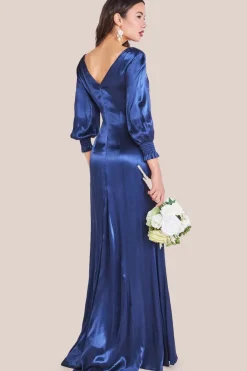 Satin Viscose Front Split Maxi - Navy by Goddiva
