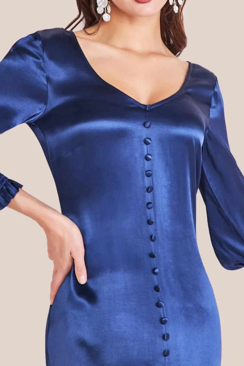 Satin Viscose Front Split Maxi - Navy by Goddiva