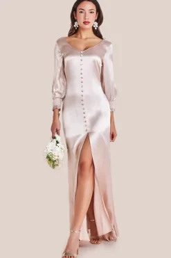 Satin Viscose Front Split Maxi - Champagne by Goddiva