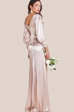Satin Viscose Front Split Maxi - Champagne by Goddiva