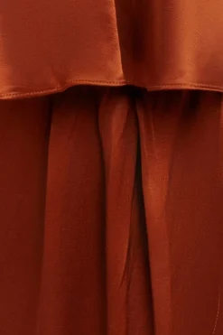 Satin Viscose Front Wrap Midaxi Dress - Brown by Goddiva