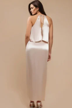 Satin Viscose Front Wrap Midaxi Dress - Champagne by Goddiva