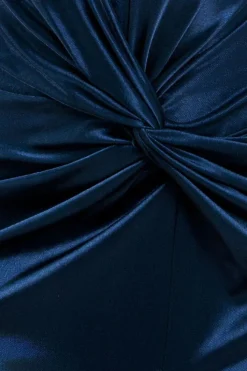 Satin Wrap Knotted Midi Dress - Navy by Goddiva