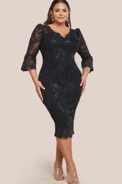 Scallop Lace Midi Dress - Black by Goddiva Plus