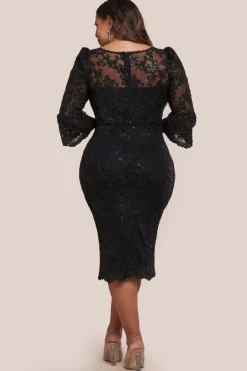 Scallop Lace Midi Dress - Black by Goddiva Plus