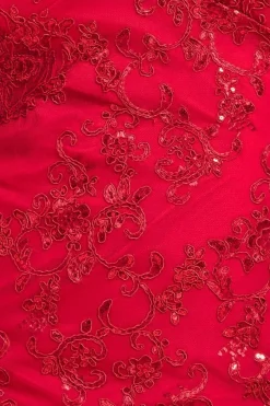 Scallop Lace Midi Dress- Red by Goddiva Plus