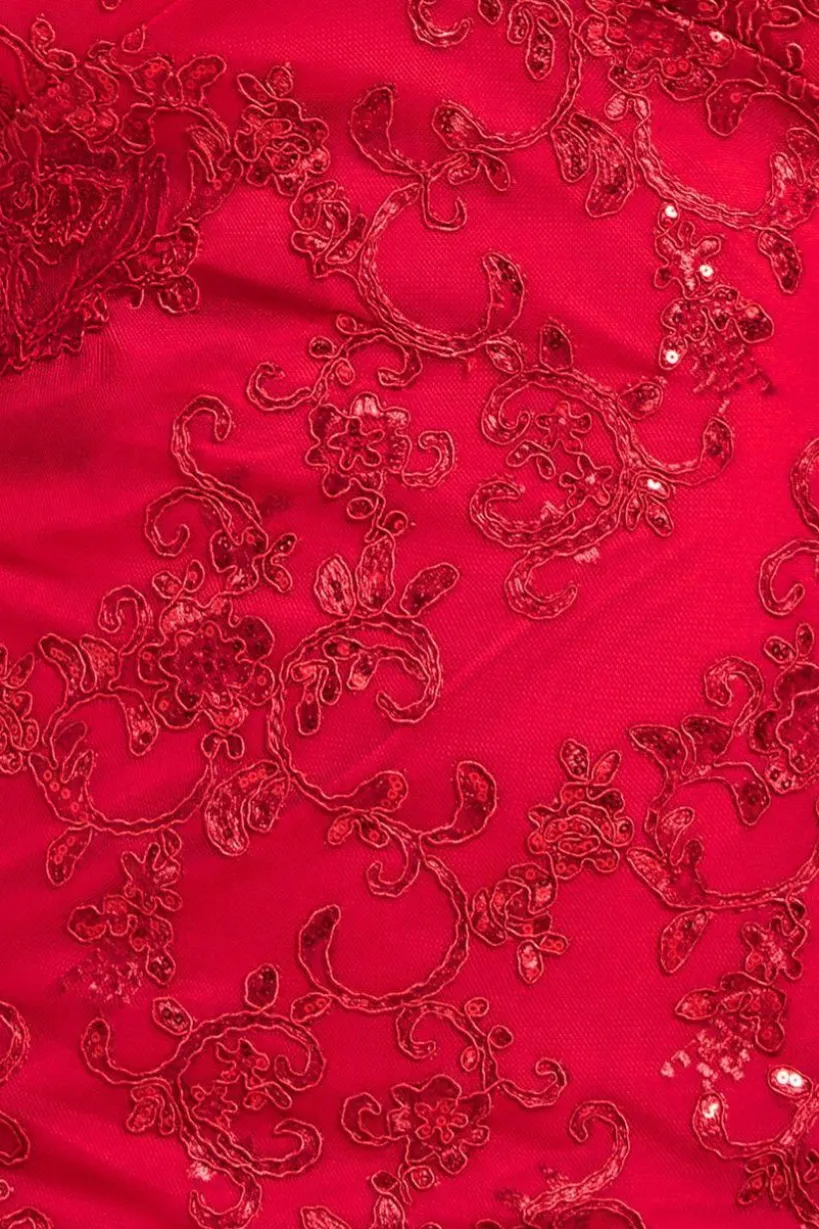 Scallop Lace Midi Dress- Red by Goddiva Plus
