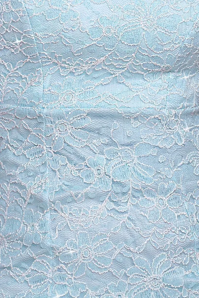 Scallop Lace Puff Sleeve Fit & Flare Midi Dress - Sky Blue by Goddiva