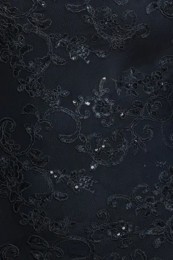 Scalloped Cape Open Back Lace & Sequin Maxi Dress - Black by Goddiva