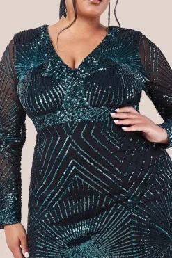 Scalloped Hem Starburst Midi Dress - Emerald by Goddiva Plus
