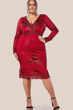Scalloped Hem Starburst Midi Dress - Red by Goddiva Plus
